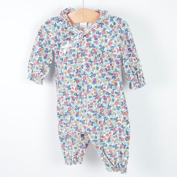 Chaps Floral Print Ruffle Cotton Jersey Baby Romper Multicolor Size 3 months - Picture 1 of 7
